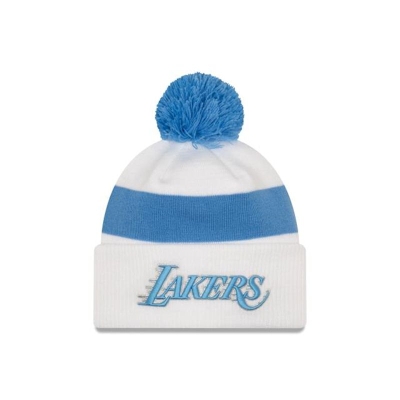 White Los Angeles Lakers Hat - New Era NBA City Edition Pom Knit Beanie USA4538206